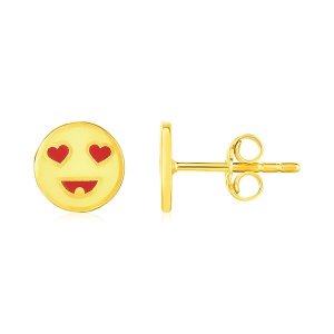 Unbranded 29785 14k Yellow Gold And Enamel Heart Eyes Emoji Stud Earri