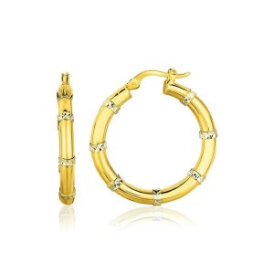 Unbranded 30666 14k Two-tone Gold Alternate Textured Hoop Earrings