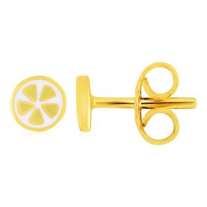 Unbranded 27042 14k Yellow Gold And Enamel Lemon Slice Stud Earrings