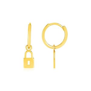 Unbranded 66572 14k Yellow Gold Huggie Style Hoop Earrings With Padloc