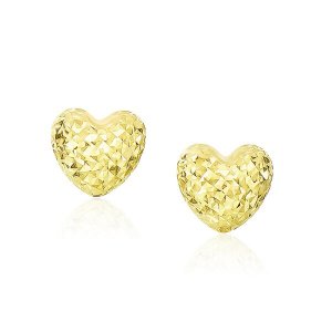 Unbranded 90305 14k Yellow Gold Puffed Heart Earrings With Diamond Cut