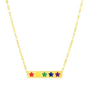 Unbranded 86629-18 14k Yellow Gold Bar Necklace With Rainbow Enamel St