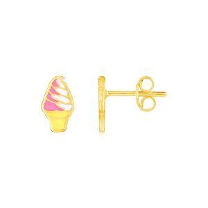 Unbranded 00474 14k Yellow Gold And Enamel Ice Cream Cone Stud Earring