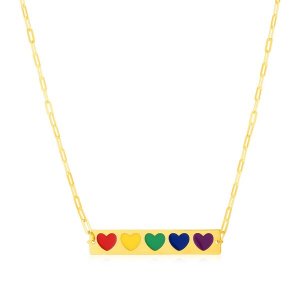 Unbranded 37205-18 14k Yellow Gold Bar Necklace With Rainbow Enamel He