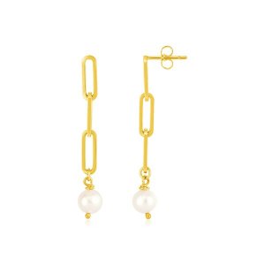 Unbranded 56006 14k Yellow Gold Paperclip Chain Link Earrings With Pea