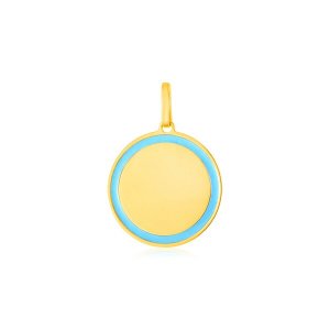 Unbranded 42588 14k Yellow Gold And Blue Enamel Circle Pendant