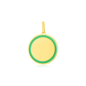 Unbranded 46637 14k Yellow Gold And Green Enamel Circle Pendant