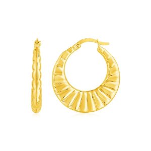 Unbranded 43109 14k Yellow Gold Wide Puffed And Scalloped Hoop Earring