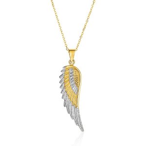 Unbranded 58666-18 14k Two-tone Yellow And White Gold Angel Wing Penda