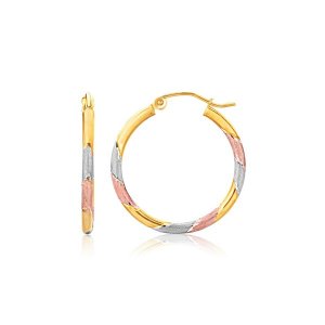 Unbranded 57666 14k Tri-color Textured Hoop Earrings (1inch Diameter)