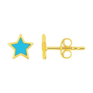 Unbranded 74679 14k Yellow Gold And Enamel Blue Star Stud Earrings