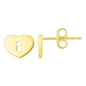 Unbranded 83059 14k Yellow Gold Heart Padlock Stud Earrings