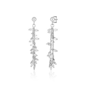 Unbranded 94164 Sterling Silver Chain And Leaf Motif Dangle Earrings