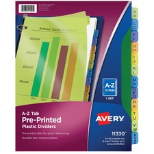 Avery AVE 11330 Averyreg; Preprinted A-z Plastic Dividers - 12 X Divid