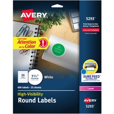 Avery 05293 Averyreg; Round High Visibility Labels - Permanent Adhesiv