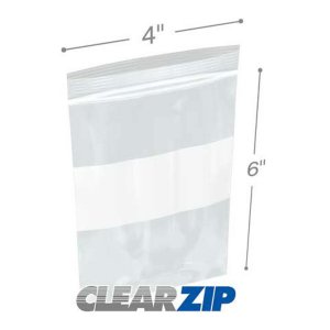 International CZW40406 White Block Clearzip Lock Top Bags  4 Mil 4 X 6