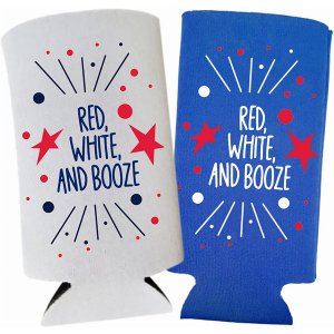 Capital Red_Wht_Booze_White_Slim Funny Patriotic Slim Can Coolers - Re