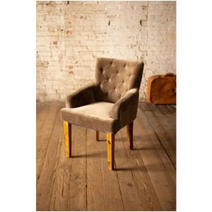 Kalalou NKHU1061 Velvet Arm Chair With Mango Wood Legs - Cobblestone 2