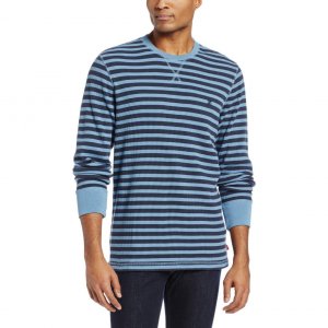 Izod 4588446-L Men's Thermal Stripe Waffle Crew Neck Long Sleeve Shirt