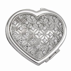 Creative 2948 Heart Compact Mirror With Crystals, 2 38