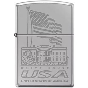 Fox 86-316359 Zippo Flag-white House - High Polish Chrome