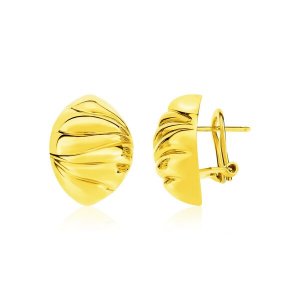 Unbranded 49693 14k Yellow Gold Textured Puff Marquise Motif Earrings