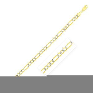 Unbranded 73666-24 Lite White Pave Figaro Chain In 14k Two Tone Gold (