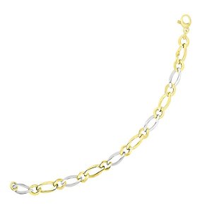 Unbranded 22085-7.5 14k Two-tone Gold Figaro Chain Bracelet With Long 