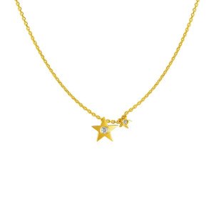 Unbranded 15137-18 14k Yellow Gold Necklace With Stars And Diamond Siz