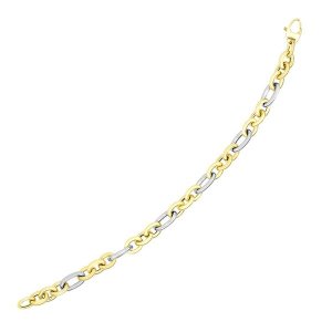 Unbranded 27693-7.25 14k Two-tone Gold Long And Short Style Oval Link 