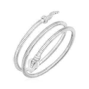 Unbranded 81464 Sterling Silver Python Coil Bangle With Cubic Zirconia