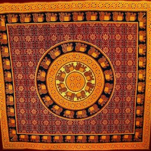 Wild TAPD168 Brown  Saffron Bagru Elephant Mandala Tapestry