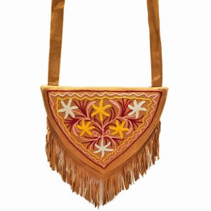 Wild SU103 Kashida Embroidery Of Bihar Suede Purse With Fringe Tassel 