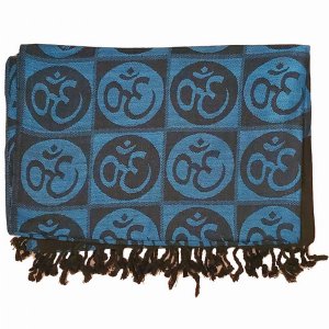 Wild SCA583 Handwoven Om Meditation Symbol Scarf With Tassels - Cyan