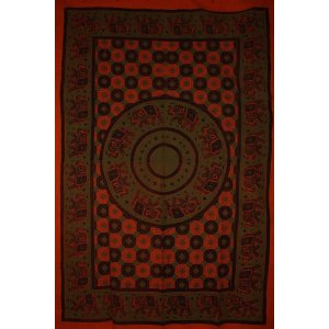 Wild TAPS1043 Saffron  Green Folk Style Bagru Elephant Mandala Tapestr