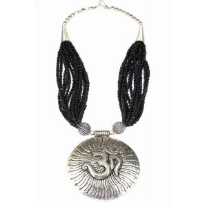 Wild JAT-7 Om In Cosmos Black Bead Statement Necklace