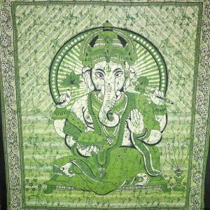 Wild TAPD155-G Green Ganesha Holding Lotus Flower In Batik Style Tie D