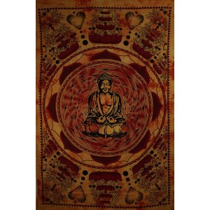 Wild TAPS1022 Saffron Buddha In Dharma Chakra Mudra On A Lotus Flower 