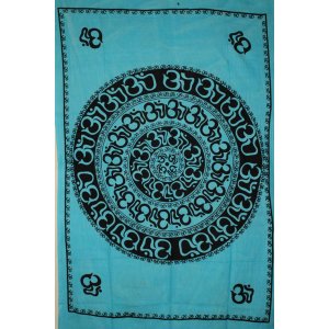 Wild TAPS1064 Turquoise Om Shanti Mandala Art Handloom Style Tapestry