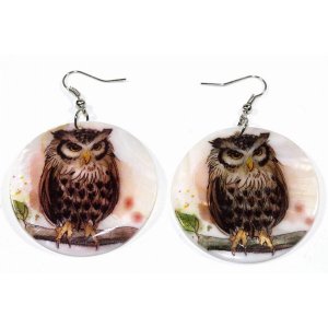 Wild 150 Perched Wise Owl Mother Of Pearl Earrings