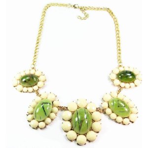 Wild 199 Full Bloom Green Flower Statement Necklace