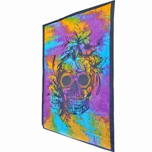 Wild TAPS1098 Sugar Skull Tapestry Tie Dye Pattern Floral Headpiece