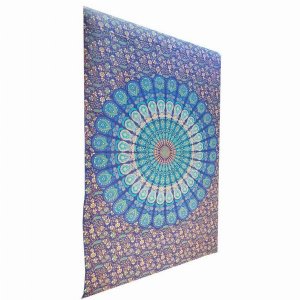 Wild TAPS1096 Blue Henna Art Peacock Mandala Tapestry