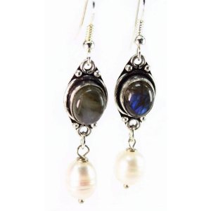 Wild 1168 Labradorite  Pearl Drop Earrings