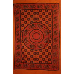 Wild TAPS1042 Saffron  Red Folk Style Bagru Elephant Mandala Tapestry