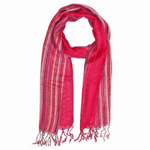 Wild SCA543 Red Cotton Lurex Shimmering Stripes Scarf