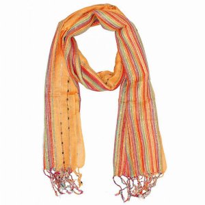 Wild SCA544 Yellow Cotton Lurex Shimmering Stripes Scarf