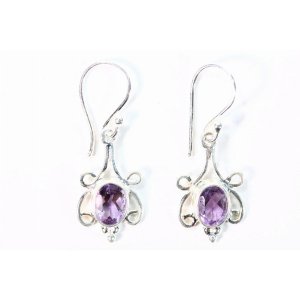 Wild PPLI28 Scroll-work Frame Amethyst Hook Earrings