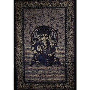 Wild TAPS1020 Purple  Blue Ganesha Holding Lotus Flower In Batik Style