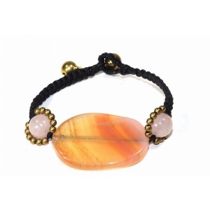 Wild 1115 Peach Agate Slice  Rose Quartz Bracelet